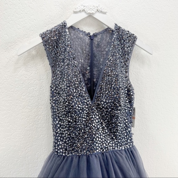 Terani Rhinestone Bodice Charcoal Gray Prom Dress Tulle Gown Formal Size 2 NWT - Picture 4 of 14